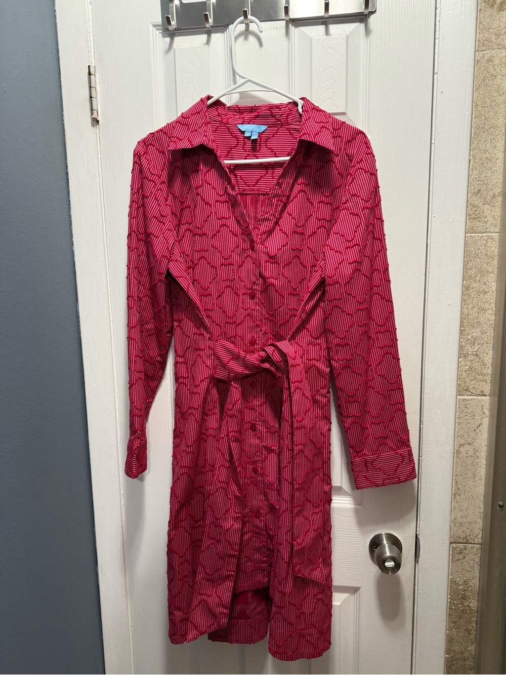 Draper James Pink Geometric Shirt Dress with Tie Waist